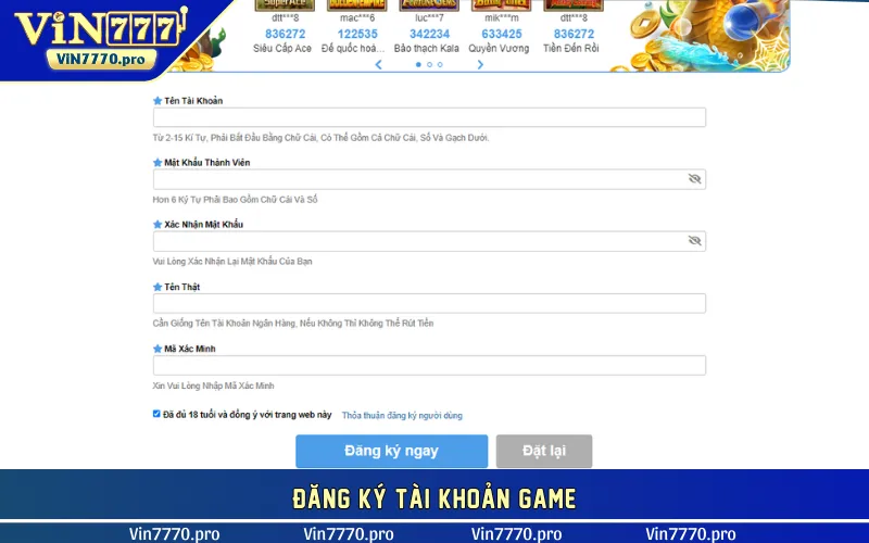 Đăng ký tài khoản game