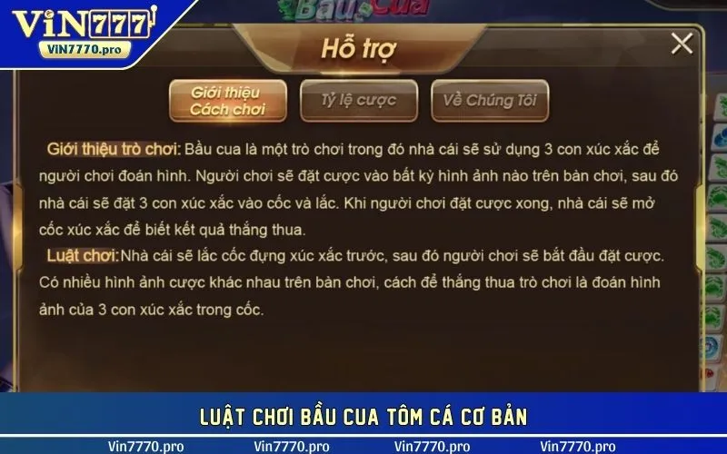 Luật chơi bầu cua tôm cá cơ bản